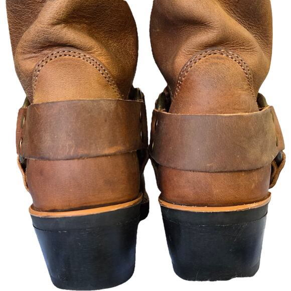 EUC Frye Tan Leather Harness 12R Mid Calf Square Toe Boots Engineer Biker 6M - Picture 5 of 16